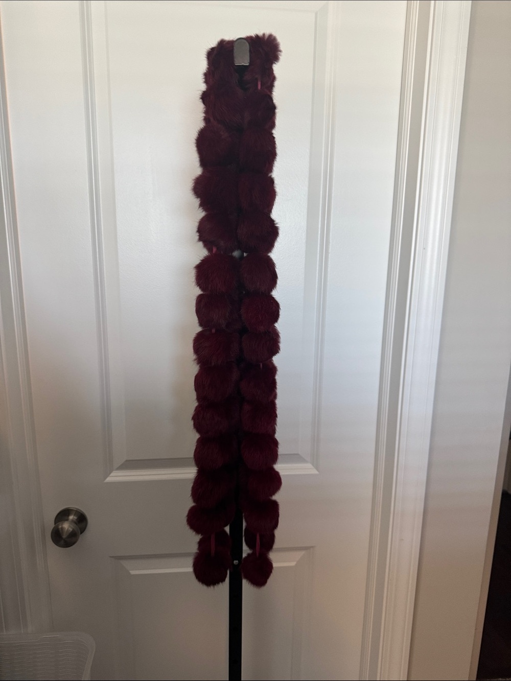 Plush rabbitFur Pom Pom Scarf in Deep Burgundy